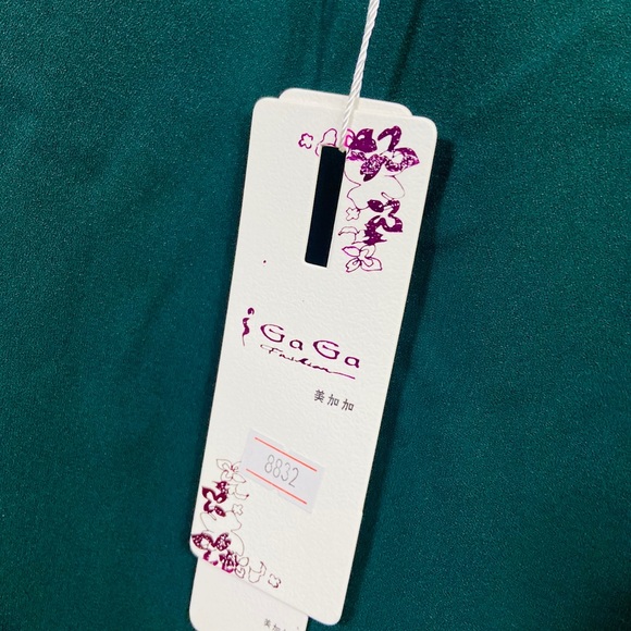 Top Green emerald Blouse Long Sleeve Shirt career statement mock turtleneck y2k - Picture 5 of 6